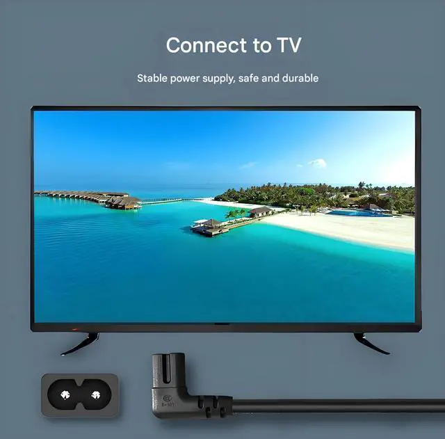 Alt view image 6 of 7 - 10FT TV Power Cable for LG TV 24" 28" 32" 40" 43" 48" 49" 50" 55" 60" 65" 75" 80" 85" Inch, 90 Degree Angled 18AWG 2-Prong to L-Shaped C7 Power Cord for LG 43LH570A 55UH6090 Frame Power Cord Cable