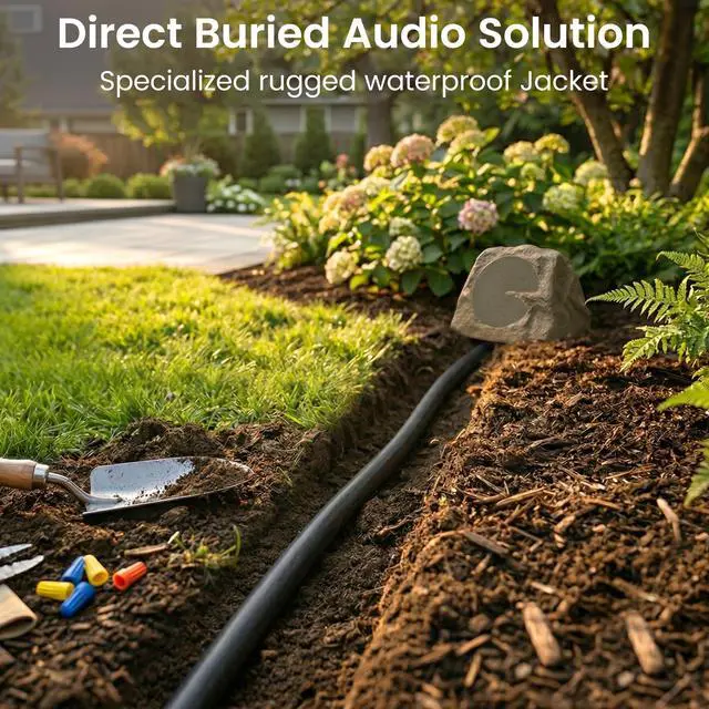Alt view image 6 of 7 - Outdoor Speaker Wire CL3 Rated, 12 Gauge Speaker Wire, Speaker Cable 100 ft for Outdoor Speakers, Patio, Garden, Backyard Audio, Direct Burial in Ground/in Wall, OFC (Black, 2-Conductors)