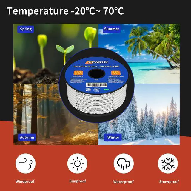 Alt view image 6 of 6 - Speaker Wire 14 Gauge 50FT, 14 AWG Stranded PVC Extension Cord,CL2 Rated in-Wall Fire Safety Wire, 12V Low Voltage/Tinned Copper/Flexible Cable for Automotive Wiring, Lamp Cord, Marine Cable, CCA
