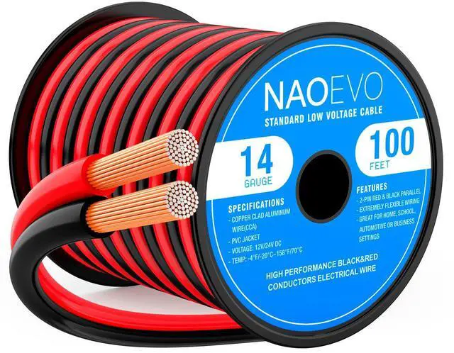 Main image of 14 Gauge Wire 100FT, 2 Conductors Electrical Wire Red Black Cable, Flexible/Low Voltage/PVC 14 AWG Copper Clad Aluminum Extension Cord for Speaker, LED Strips, Automotive 12V/24V DC