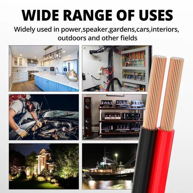 Alt view image 7 of 7 - 14 Gauge Wire 100FT, 2 Conductors Electrical Wire Red Black Cable, Flexible/Low Voltage/PVC 14 AWG Copper Clad Aluminum Extension Cord for Speaker, LED Strips, Automotive 12V/24V DC