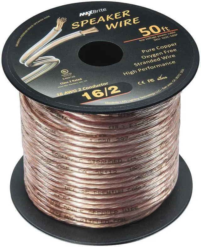 Alt view image 2 of 4 - 50 ft. Spool High Performance 16 Gauge Speaker Wire, Oxygen Free Pure Copper - UL Listed Class 2