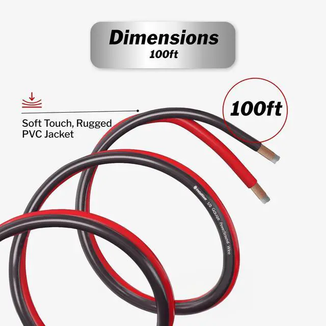 Alt view image 3 of 6 - 16 Gauge Speaker Cable - 100 ft True Spec Soft Touch Audio Wire for Car Stereos, Home Theater, Surround Sound - Flexible 16 AWG Speaker Wire - Easy Installation - Red/Black