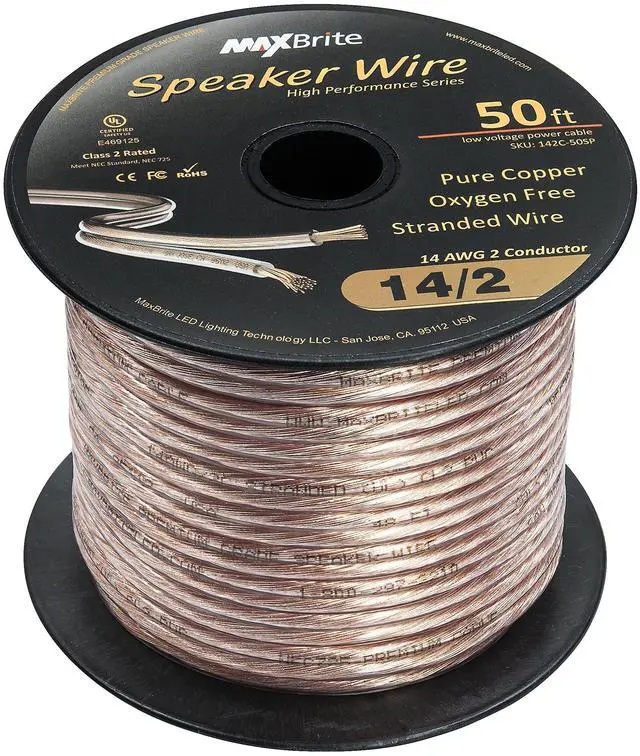 Alt view image 2 of 4 - 50 ft. Spool High Performance 14 Gauge Speaker Wire, Oxygen Free Pure Copper - UL Listed Class 2
