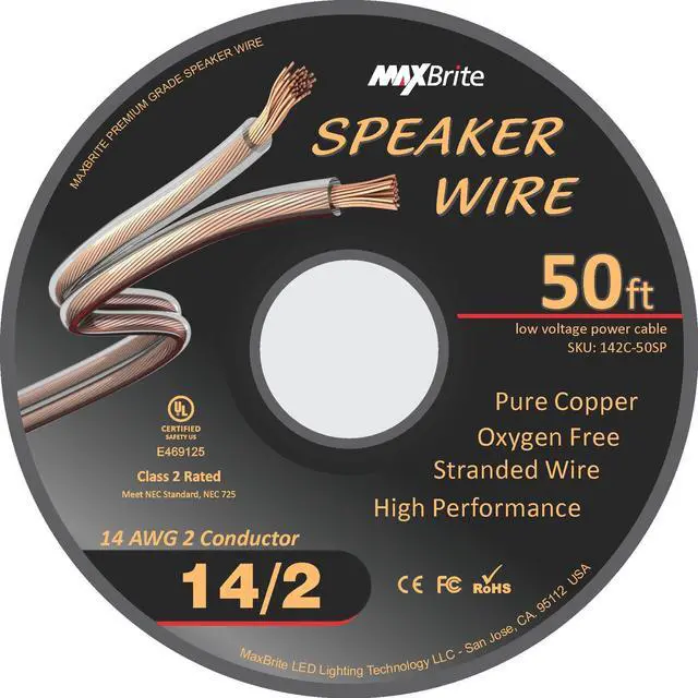 Alt view image 4 of 4 - 50 ft. Spool High Performance 14 Gauge Speaker Wire, Oxygen Free Pure Copper - UL Listed Class 2