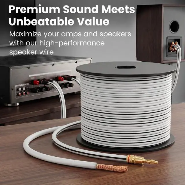Alt view image 7 of 7 - 16 Gauge Speaker Wire 100 ft,16 Gauge Wire with Foot Markers & Polarity Markings,Flexible Speaker Cable for Car Audio & Home Theater Speakers,Audio Cable for DIY Installations,CCA(White)