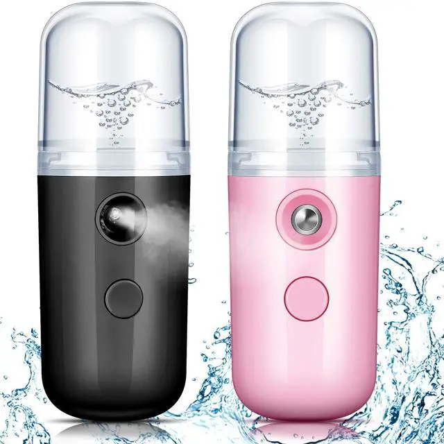Main image of 2 Pack Nano Facial Mister Spray Bottle Handheld Humidifier Portable Face Mister for Eyelash Extensions USB Rechargeable 1 oz Mini Skin Care Machine for Daily Makeup(Black and Pink)