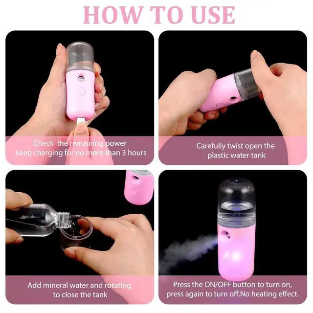 Alt view image 4 of 6 - 2 Pack Nano Facial Mister Spray Bottle Handheld Humidifier Portable Face Mister for Eyelash Extensions USB Rechargeable 1 oz Mini Skin Care Machine for Daily Makeup(Black and Pink)