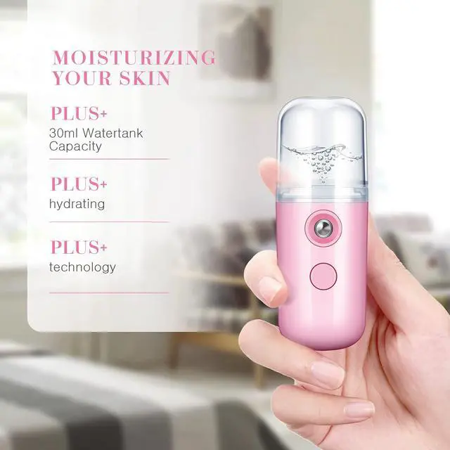 Alt view image 3 of 6 - 2 Pack Nano Facial Mister Spray Bottle Handheld Humidifier Portable Face Mister for Eyelash Extensions USB Rechargeable 1 oz Mini Skin Care Machine for Daily Makeup(Black and Pink)
