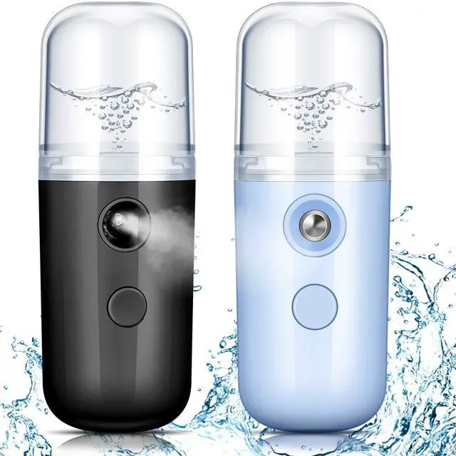 Main image of 2 Pack Nano Facial Mister Spray Bottle Handheld Humidifier Portable Face Mister for Eyelash Extensions USB Rechargeable 1 oz Mini Skin Care Machine for Daily Makeup(Black and Blue)