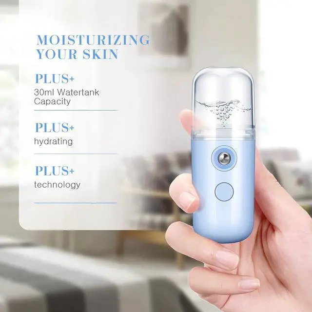 Alt view image 2 of 6 - 2 Pack Nano Facial Mister Spray Bottle Handheld Humidifier Portable Face Mister for Eyelash Extensions USB Rechargeable 1 oz Mini Skin Care Machine for Daily Makeup(Black and Blue)