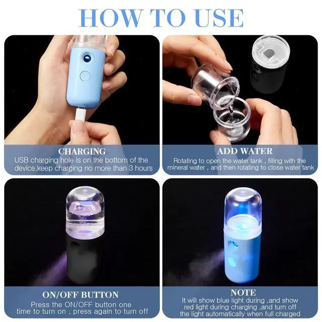 Alt view image 5 of 6 - 2 Pack Nano Facial Mister Spray Bottle Handheld Humidifier Portable Face Mister for Eyelash Extensions USB Rechargeable 1 oz Mini Skin Care Machine for Daily Makeup(Black and Blue)