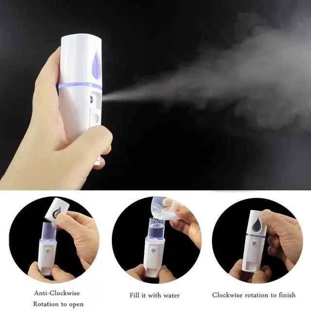 Alt view image 4 of 7 - Portable Nano Facial Mister Mini Facial Steamer Atomization Eyelash Extensions with Mirror & 20ml Visual Water Tank (2 Packs)