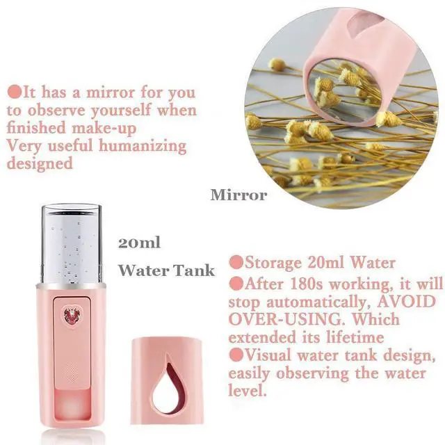 Alt view image 3 of 7 - Portable Nano Facial Mister Mini Facial Steamer Atomization Eyelash Extensions with Mirror & 20ml Visual Water Tank (2 Packs)