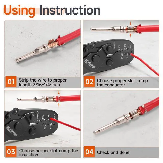 Alt view image 5 of 7 - Non Insulated Open Barrel Terminal Crimp Tool - Wire Crimper for Molex, Delphi, AMP/Tyco, Harley, PC/Computer, Automotive 24-14 AWG