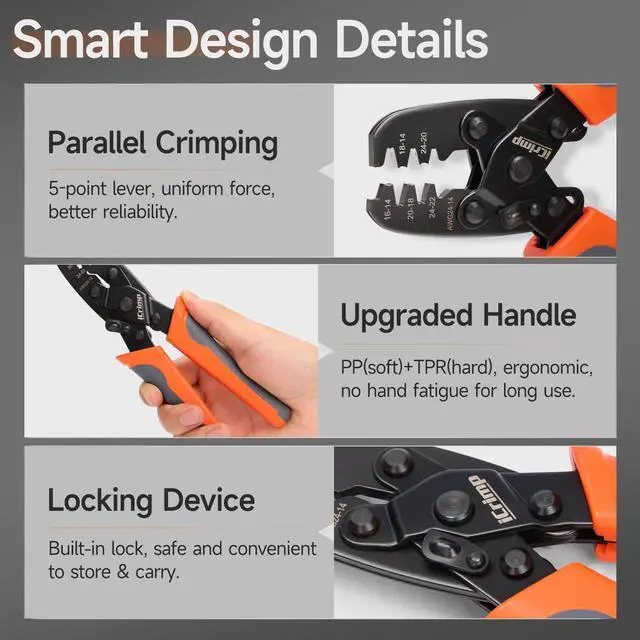 Alt view image 6 of 7 - Non Insulated Open Barrel Terminal Crimp Tool - Wire Crimper for Molex, Delphi, AMP/Tyco, Harley, PC/Computer, Automotive 24-14 AWG