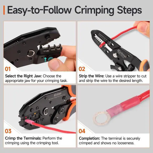 Alt view image 5 of 7 - Ratcheting Crimping Tool Set 8 PCS - Quick Exchange Jaw for Heat Shrink, Open Barrel, Insulated and Non-Insulated Ferrules AWG 20-2