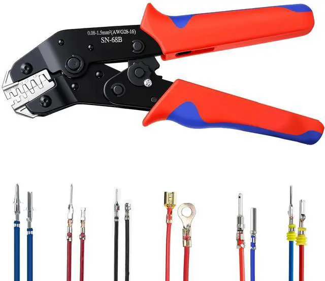 Main image of 6 in 1 Wire Crimping Tool, AWG 28-16 Wire Crimper for Non-Insulated Open Barrel Terminal Connectors, Electrical Crimping Pliers for Molex Dupont JST Deutsch DELPHI AMP TYCO TE Terminals