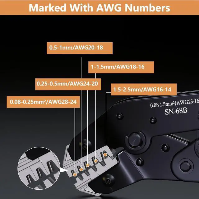 Alt view image 5 of 7 - 6 in 1 Wire Crimping Tool, AWG 28-16 Wire Crimper for Non-Insulated Open Barrel Terminal Connectors, Electrical Crimping Pliers for Molex Dupont JST Deutsch DELPHI AMP TYCO TE Terminals
