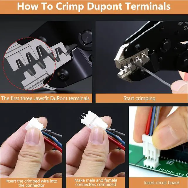 Alt view image 6 of 7 - 6 in 1 Wire Crimping Tool, AWG 28-16 Wire Crimper for Non-Insulated Open Barrel Terminal Connectors, Electrical Crimping Pliers for Molex Dupont JST Deutsch DELPHI AMP TYCO TE Terminals