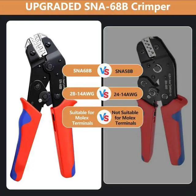 Alt view image 4 of 7 - 6 in 1 Wire Crimping Tool, AWG 28-16 Wire Crimper for Non-Insulated Open Barrel Terminal Connectors, Electrical Crimping Pliers for Molex Dupont JST Deutsch DELPHI AMP TYCO TE Terminals