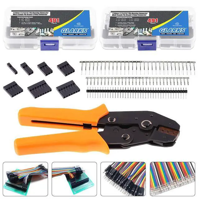 Alt view image 6 of 6 - 486Pcs Wire Crimper Plier with Connector Set, SN-28B Ratchet Crimping Tool with 485Pcs 2.54mm 1 2 3 4 5 6 7 Pin Housing Connector Male Female Pin Header Compatible with AWG28-18 Dupont Pins