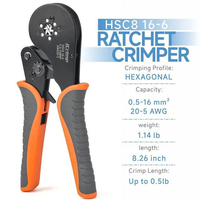 Alt view image 2 of 7 - Hexagonal Ratchet Crimper for End Sleeves and Ferrules 0.5-16mm2 AWG 20-5