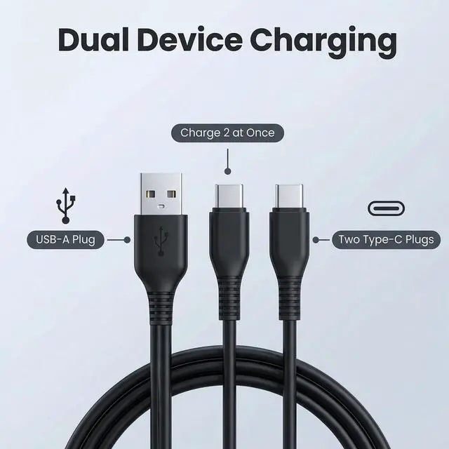 Alt view image 2 of 5 - USB C Splitter Cable, 3FT 2 in 1 Multi Charging Cable Type A to USB-C Charging Cord Compatible with Cell Phones Tablets and More (Black)