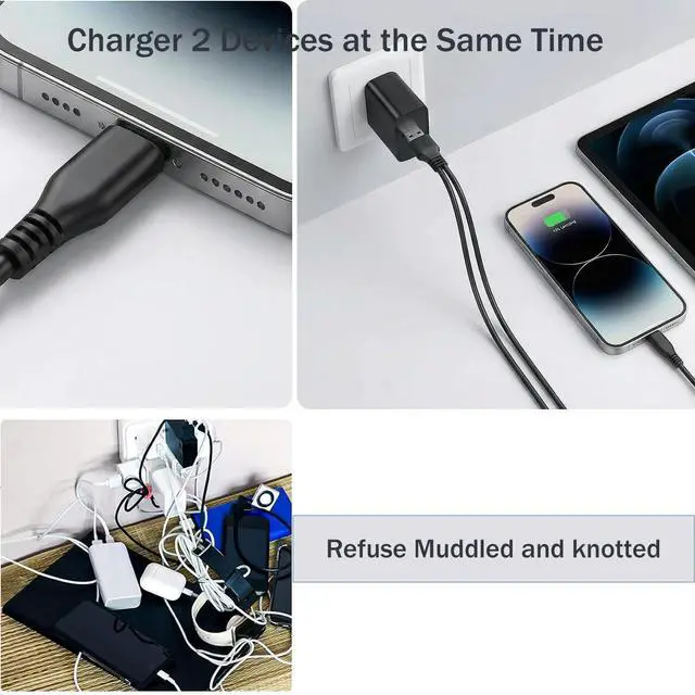 Alt view image 4 of 5 - USB C Splitter Cable, 3FT 2 in 1 Multi Charging Cable Type A to USB-C Charging Cord Compatible with Cell Phones Tablets and More (Black)