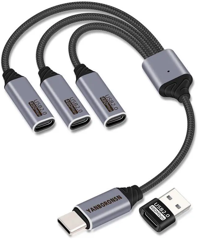 Main image of USB C Splitter Cable 3 Port 1 Male to 3 Female,1 in 3 Out USB C Extender Hub Data & Power Charging USB 2.0 Extension Cable for Car,Laptop,Keyboard,Mouse(25CM)