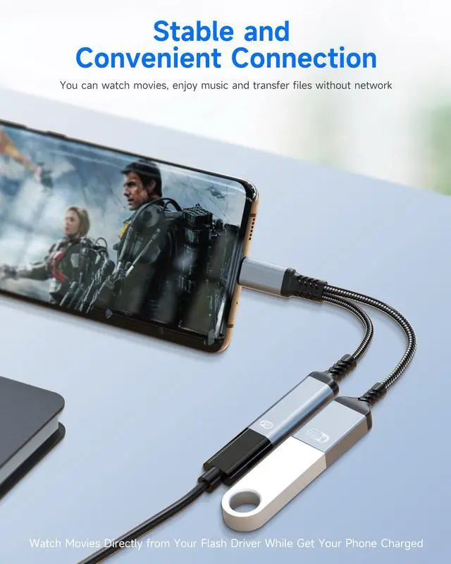 Alt view image 4 of 7 - 2-in-1 USB C OTG Adapter and Charger, Type C OTG Charging Adapter with 60W PD Fast Charging, USB C Splitter OTG Cable Compatible with iPad, iPhone 15 16 17, Samsung, Pixel, Chromecast