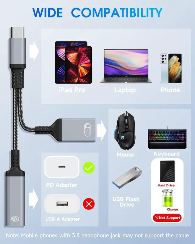 Alt view image 6 of 7 - 2-in-1 USB C OTG Adapter and Charger, Type C OTG Charging Adapter with 60W PD Fast Charging, USB C Splitter OTG Cable Compatible with iPad, iPhone 15 16 17, Samsung, Pixel, Chromecast