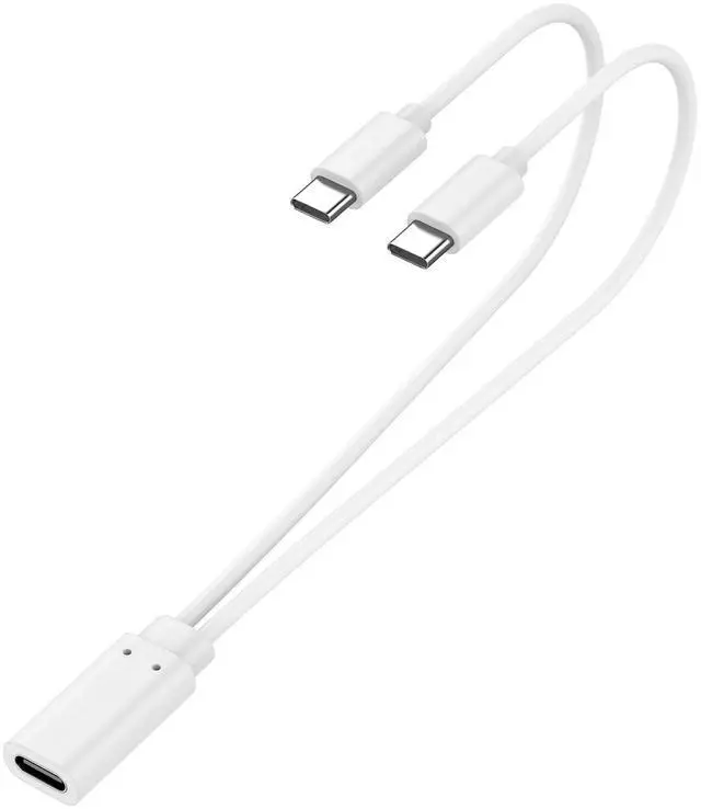 Main image of USB C Splitter Charge Cable, 2-in-1 Charger, USB-C Female to 2 Type-C Male 1 in 2 Out Charging Cord, 1ft Short White Wire