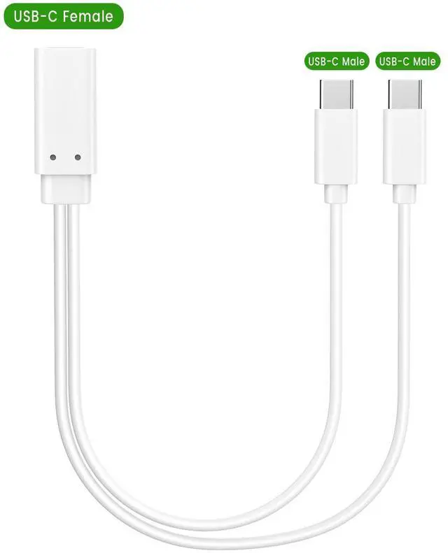 Alt view image 2 of 7 - USB C Splitter Charge Cable, 2-in-1 Charger, USB-C Female to 2 Type-C Male 1 in 2 Out Charging Cord, 1ft Short White Wire