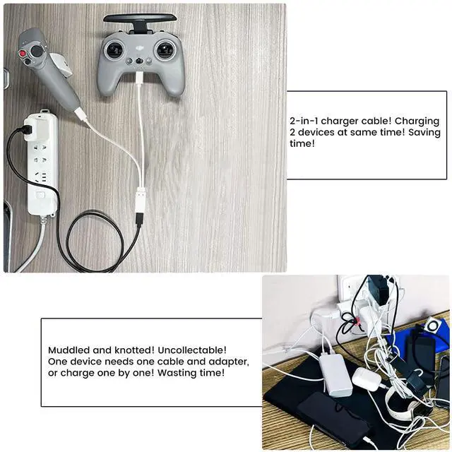 Alt view image 4 of 7 - USB C Splitter Charge Cable, 2-in-1 Charger, USB-C Female to 2 Type-C Male 1 in 2 Out Charging Cord, 1ft Short White Wire