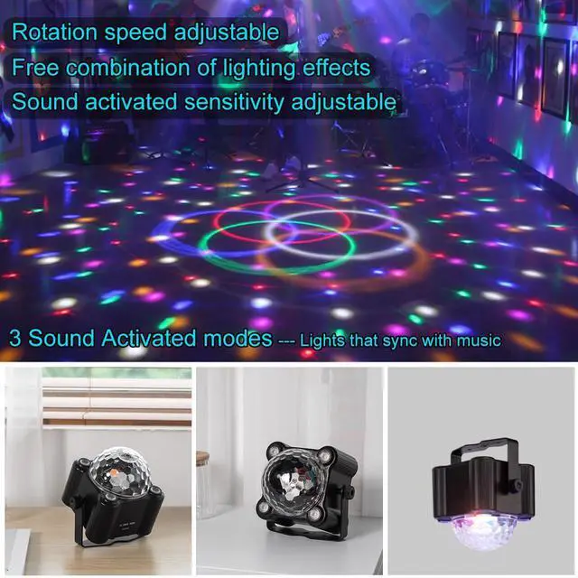 Alt view image 6 of 6 - Disco Ball Party Lights Sound Activated Strobe DJ Stage Lighting for Indoor Room Outdoor Dance Floor Parties Birthday Rave Home Karaoke Halloween Christmas Wedding Show Bar Club Decorations