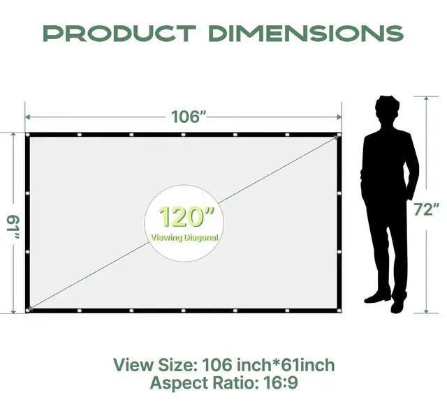 Alt view image 6 of 7 - Outdoor Projector Screen 120 inch, Washable Projector Screen 16:9 Foldable Anti-Crease Portable Projector Movies Screen for Home Theater Outdoor Indoor Support Double Sided Projection
