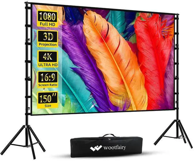 Main image of Projector Screen with Stand, 150 inch Portable and Foldable Projection Screen 4K HD 16:9 Rear Front Wrinkle-Free Movie Screen with Carry Bag for Indoor Outdoor Home Theater Backyard Cinema