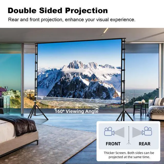 Alt view image 5 of 6 - Projector Screen with Stand, 150 inch Portable and Foldable Projection Screen 4K HD 16:9 Rear Front Wrinkle-Free Movie Screen with Carry Bag for Indoor Outdoor Home Theater Backyard Cinema