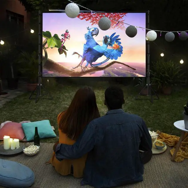Alt view image 6 of 6 - Projector Screen with Stand, 150 inch Portable and Foldable Projection Screen 4K HD 16:9 Rear Front Wrinkle-Free Movie Screen with Carry Bag for Indoor Outdoor Home Theater Backyard Cinema