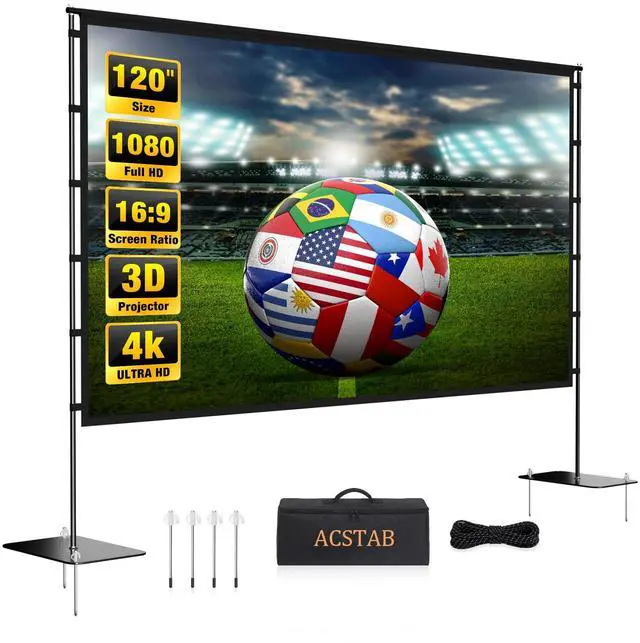 Main image of Outdoor Projector Screen with Stand - 120 inch Portable Movie Screen for Backyard, Easy Setup, Wrinkle Free, Lightweight for Camping & Home Theater