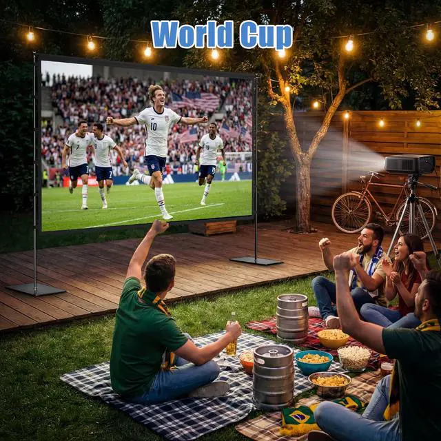 Alt view image 2 of 7 - Outdoor Projector Screen with Stand - 120 inch Portable Movie Screen for Backyard, Easy Setup, Wrinkle Free, Lightweight for Camping & Home Theater