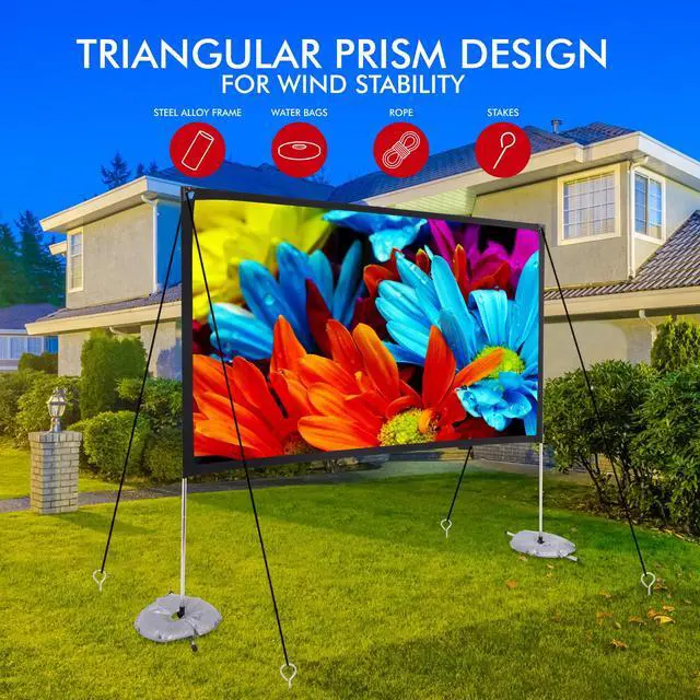 Alt view image 6 of 7 - 120'' Portable Projector Screen with Stand, Wind-Resistant Triangular Frame, HD 16:9 Matte White Display, Foldable, Wrinkle-Resistant, Washable, Storage Bag, Quick Setup for Home & Outdoor Cinema
