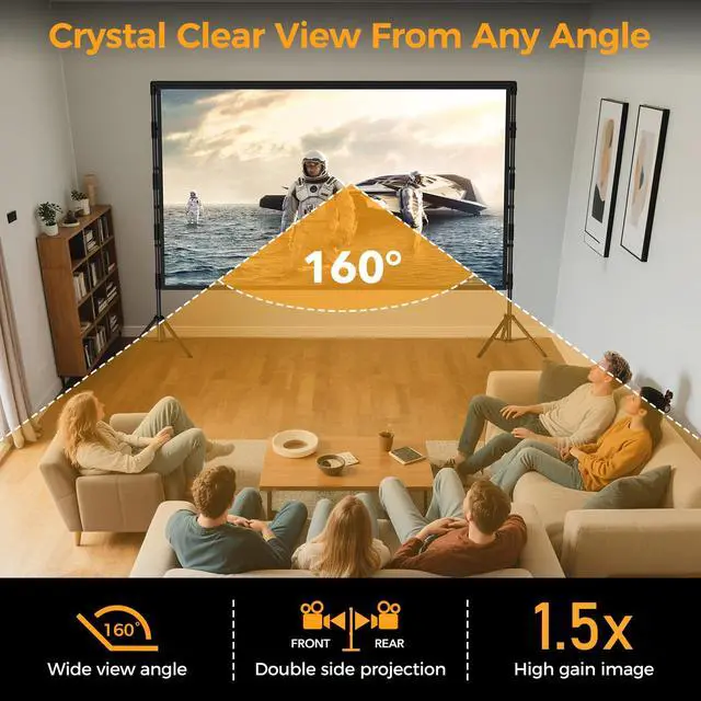 Alt view image 3 of 7 - Outdoor Projector Screen with Stand: 120 inch Portable Projector Screen Indoor - Upgraded Movie Screen 16:9 4K HD - Wrinkle-Free Lightweight Projection Screen with Carry Bag for Backyard Night