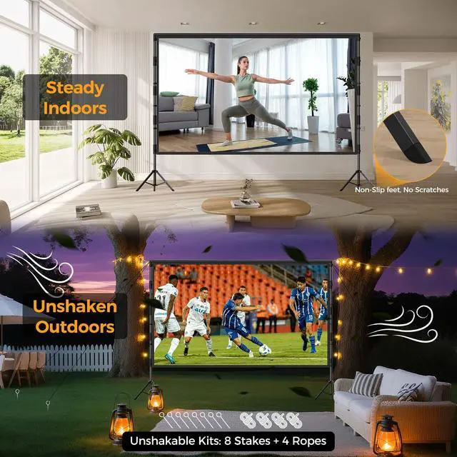 Alt view image 6 of 7 - Outdoor Projector Screen with Stand: 120 inch Portable Projector Screen Indoor - Upgraded Movie Screen 16:9 4K HD - Wrinkle-Free Lightweight Projection Screen with Carry Bag for Backyard Night