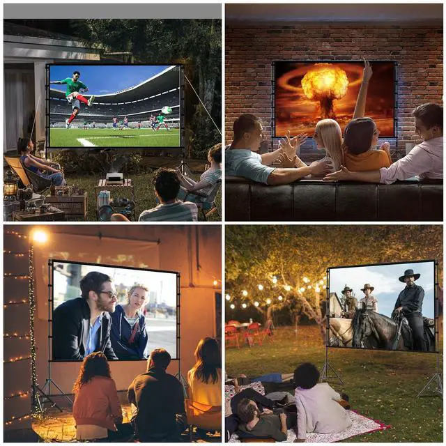 Alt view image 6 of 6 - Outdoor Projector Screen with Stand, 120 inch Portable Projector Screen Black Backing, Indoor Projection Screen 16:9 4K HD Wrinkle-Free Movie Screen with Carry Bag for Backyard Movie Night