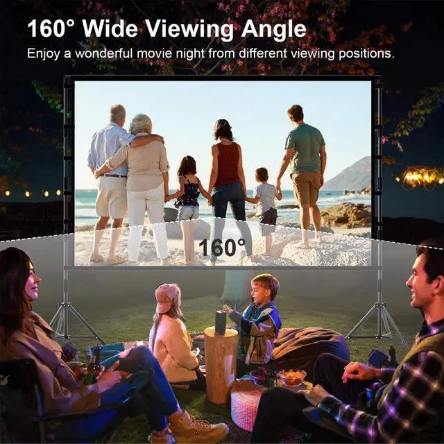 Alt view image 5 of 6 - Outdoor Projector Screen with Stand, 120 inch Portable Projector Screen Black Backing, Indoor Projection Screen 16:9 4K HD Wrinkle-Free Movie Screen with Carry Bag for Backyard Movie Night