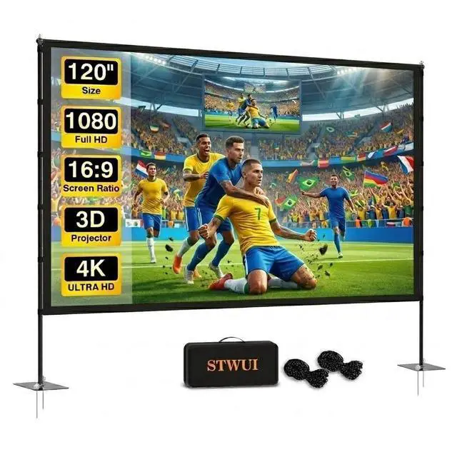 Main image of Outdoor Projector Screen with Stand - 120 Inch Portable Projector Screen Indoor and Outdoor Projector Screens 16:9 4K HD Wrinkle Free Lightweight Movie Screen with Carry Bag,Enioy Movie Nights
