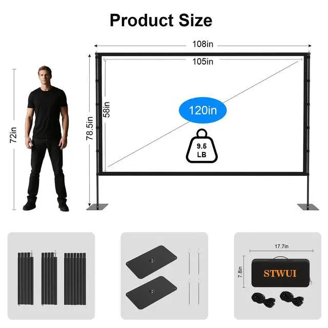 Alt view image 7 of 7 - Outdoor Projector Screen with Stand - 120 Inch Portable Projector Screen Indoor and Outdoor Projector Screens 16:9 4K HD Wrinkle Free Lightweight Movie Screen with Carry Bag,Enioy Movie Nights