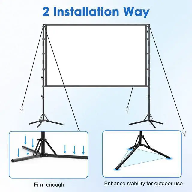 Alt view image 2 of 7 - Projector Screen and Stand,120 inch Portable Projector Screen Indoor Outdoor Projection Screen 16:9 4K HD Wrinkle-Free Light-Weight Movie Screen with Carry Bag for Backyard Movie Night